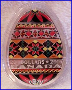 2016 CANADA Ukrainian Pysanka' Egg-Shaped Colorized Proof $20 Silver Coin