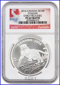 2016 Canada $100 1 Oz Matte Proof Silver Cougar NGC PF69 ER Excl Label SKU37281