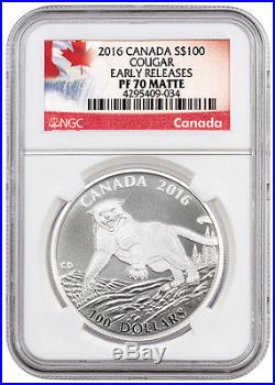 2016 Canada $100 1 Oz Matte Proof Silver Cougar NGC PF70 ER SKU37299