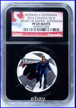 2016 Canada $10 Superman Dawn Of Justice 1/2 Oz Silver Coin Ngc Proof 69 Matte
