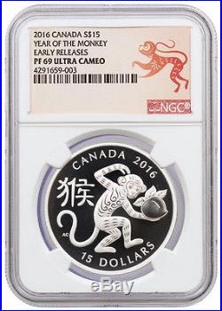 2016 Canada $15 Proof Silver Year of the Monkey NGC PF69 ER UC SKU36898