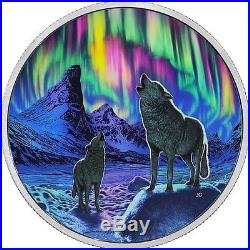 2016 Canada 2 oz Silver $30 Northern Lights Wolves in Moonlight