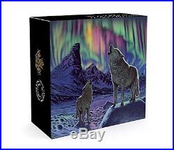2016 Canada 2 oz Silver $30 Northern Lights Wolves in Moonlight