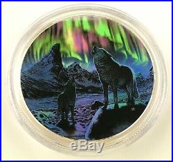 2016 Canada $30 Dollars 2 Oz 9999 silver Northern Lights Glow in The dark Wolves