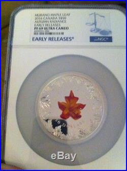 2016 Canada $50 5 Oz Silver Glass Maple Leaf Autumn Radiance NGC PF69 Coin