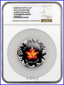 2016 Canada $50 5 Oz Silver Murano Maple Leaf Autm Radiance NGC PF70 UC SKU41513
