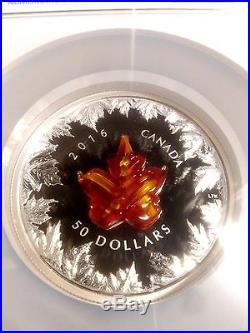 2016 Canada $50 5 Oz Silver Murano Maple Leaf Autumn Radiance NGC PF69