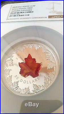 2016 Canada $50 5 Oz Silver Murano Maple Leaf Autumn Radiance NGC PF69