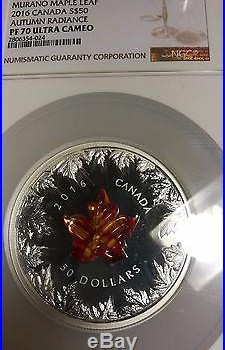2016 Canada $50 5 Oz Silver Murano Maple Leaf Autumn Radiance NGC PF70