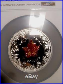 2016 Canada $50 5 Oz Silver Murano Maple Leaf Autumn Radiance NGC PF70