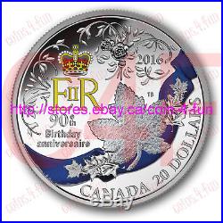2016 Canada A Celebration of Her Majesty's 90th Birthday $20 Pure Silver Coin
