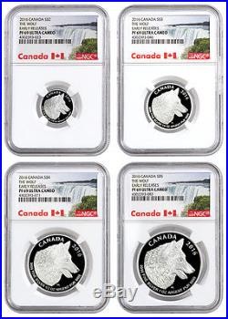 2016 Canada Proof Silver Wolf 4 Coin Set NGC PF69 ER (Exclusive Label) SKU38579