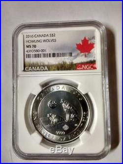 2016 Canada S$2 Howling Wolves 2/3oz, 9999 Pure Silver Coin NGC MS70