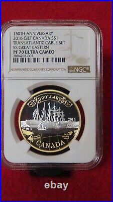 2016 Canada Silver Gold Gilt Gild Transatlantic Cable Great Eastern PR PF 70 NGC 2016 Canada Silver Gold Gilt Gild Transatlantic Cable Great Eastern PR PF 70 NGC