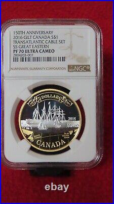 2016 Canada Silver Gold Gilt Gild Transatlantic Cable Great Eastern PR PF 70 NGC 2016 Canada Silver Gold Gilt Gild Transatlantic Cable Great Eastern PR PF 70 NGC