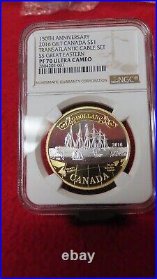 2016 Canada Silver Gold Gilt Gild Transatlantic Cable Great Eastern PR PF 70 NGC 2016 Canada Silver Gold Gilt Gild Transatlantic Cable Great Eastern PR PF 70 NGC