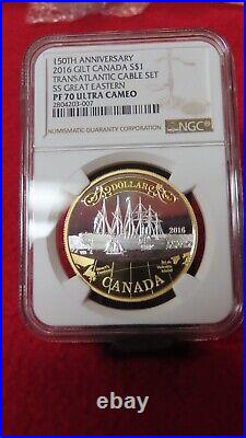 2016 Canada Silver Gold Gilt Gild Transatlantic Cable Great Eastern PR PF 70 NGC 2016 Canada Silver Gold Gilt Gild Transatlantic Cable Great Eastern PR PF 70 NGC