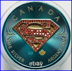 2016 Canada Superman 1 oz Silver Bullion Coin with Crystals with Case & COA