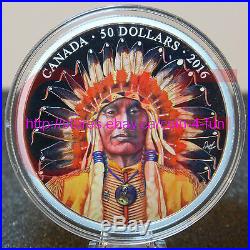 2016 Canada Wanduta Portrait of a Chief 5 oz $50 Pure Silver Coloured Coin