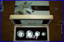 2016 Canada'Wolf Fractional Set of 4 Coins Proof Silver Set. 9999 Fine Box COA