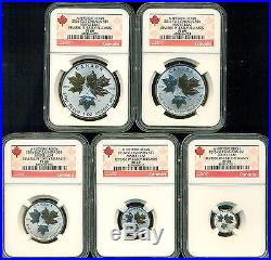 2016 Ngc Pf69 Er Canada Reverse Proof Silver Maple Leaf 5 Coin Fractional Set
