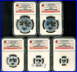 2016 NGC PF70 ER CANADA REVERSE PROOF SILVER MAPLE LEAF 5 COIN FRACTIONAL SET