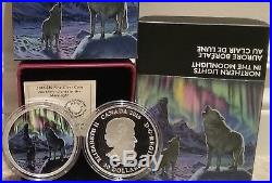 2016 Northern Lights Moonlight Wolf $30 2OZ Pure Silver Coin Canada Glow-in-Dark