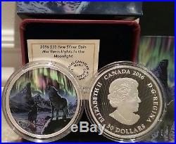 2016 Northern Lights Moonlight Wolf $30 2OZ Pure Silver Coin Canada Glow-in-Dark