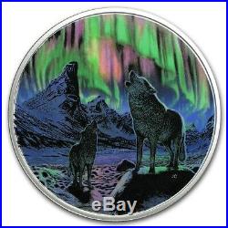 2016 Northern Lights Moonlight Wolf $30 2OZ Silver Canada Glow-in-Dark