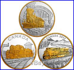 2017 3-Locomotives Across Canada $20 1OZ Pure Silver Gold Plated Train 3-Coins