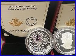 2017 Butterfly Bejeweled Bugs $20 1OZ Pure Silver Proof Coin Canada gemstones