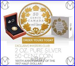 2017 CANADA EXCLUSIVE MASTERS CLUB 2 oz. PURE SILVER 50 CENTS COIN
