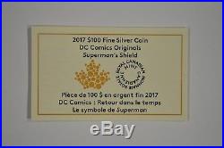 2017 Canada $100 10 oz Fine Silver Coin Superman's Shield DC Comics Originals