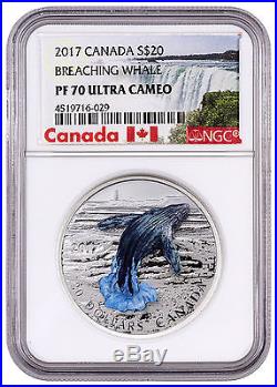 2017 Canada $20 1 Oz Colorized Silver 3D Breaching Whale NGC PF70 UC SKU45044