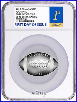 2017 Canada $25 1 oz Silver Football-Shaped NGC PF70 UC First Day Issue SKU44024