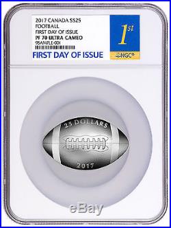 2017 Canada $25 Silver Footbal NGC PF70 First Day Issue Population only 160