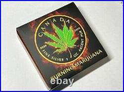 2017 Canada Burning Marijuana Hybrid. 999 Silver Maple Leaf 24k gold in case COA