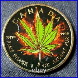 2017 Canada Burning Marijuana Indica and Sativa Hybrid Pure Silver Maple Leaf
