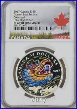 2017 Canada Dragon Boat Festival $25 1 oz Silver Colorized NGC PF 69 ULTRA CAMEO