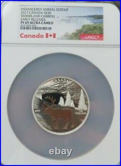 2017 Canada Endangered Animal Cutout Caribou Silver $30 NGC PF69 Early Releases