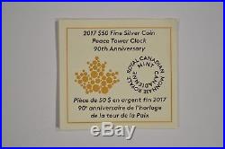 2017 Canada Honors $50 5 oz Fine Silver Coin Peace Tower Clock 90th Anniversary