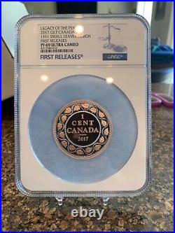 2017 Canada Legacy Of The Penny 2oz Silver Coin 1911 small leaves PF69UC NGC