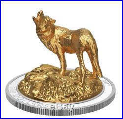 2017 Canada Sculpture Majestic Animals Grey Wolf 3D 10 oz Silver Gilt SKU48860