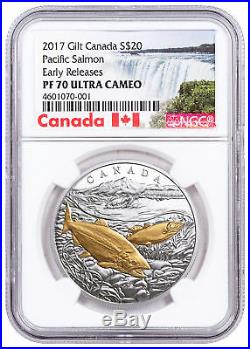 2017 Canada Sea to Sea Pacific Salmon 1 oz Silver Gilt NGC PF70 UC ER SKU49991
