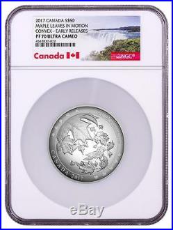 2017 Canada Silver $50 Maple Leaves In Motion Curved PF70 UC ER NGC Coin