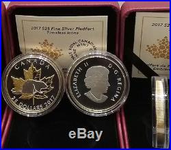 2017 Iconic Piedfort $25 1OZ Pure Silver Gold Plated Coin Canada BeaverMapleLeaf