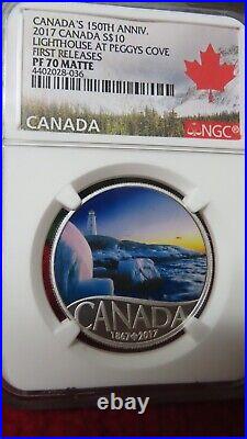 2017 Peggy's Cove Lighthouse. 999 Silver Celebrating Canada' 150th $10 NGC PF70 2017 Peggy's Cove Lighthouse. 999 Silver Celebrating Canada' 150th $10 NGC PF70
