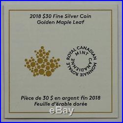 2018 $30 Canada Golden Maple Leaf, 2 oz 99.99% Pure Silver, with 18k Gold Leaf