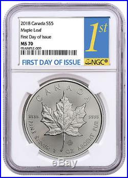 2018 Canada 1 oz Silver Maple Leaf $5 NGC MS70 FDI First Day of Issue SKU52080