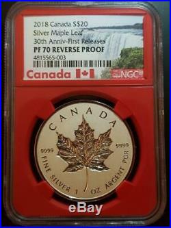 2018 Canada 1 oz Silver Maple Leaf Incuse Reverse Proof $20 NGC PF 70 Red Core